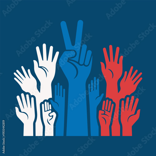 Colorful Raised Hands Illustration – Crowd Gesture Vector Set