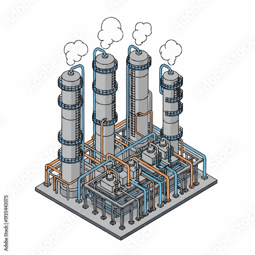 Industrial Plant with Towers and Pipes.