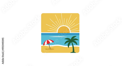 Vector beach icon with palm tree and umbrella