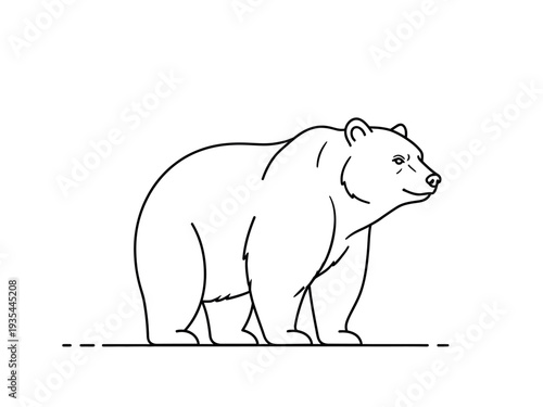 A black line drawing of a standing polar bear