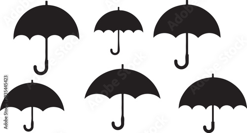 Black umbrellas on white background in simple vector illustration