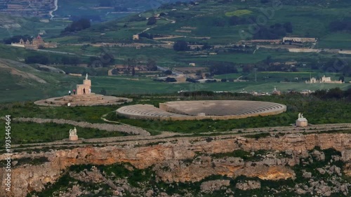Drone closeup view of stations of the Cross, close to Ta' Pinu Sanctuary on Gozo island, part of  Maltese island