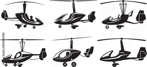 Collection of modern futuristic helicopter designs isolated in various angles and styles