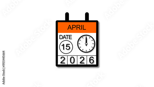 4K calendar illustration April 15 date 2026 illustration . black background clean and stunning 4k illustration.