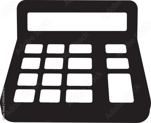 Black and white calculator icon on plain background graphic