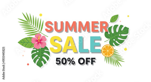 Summer sale vector graphic with 50 percent off discount