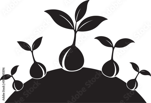 Black and white illustration of seedlings growing in soil