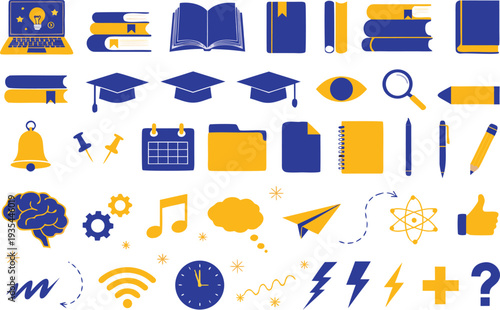 Colorful icons representing various academic and technological concepts