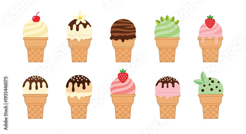 Set of 10 ice cream cone icons vector