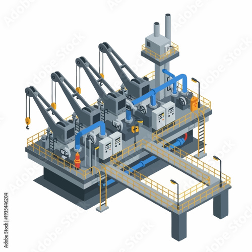 Industrial Oil Rig Equipment on Platform.