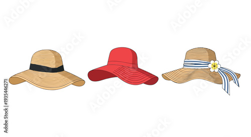 Set of 3 sun hats vector