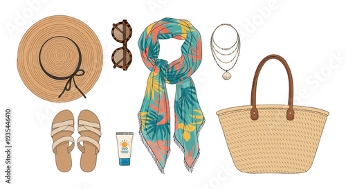 Set of 8 summer accessories vector