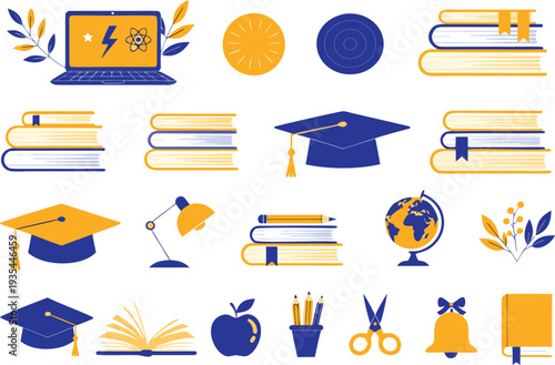 A collection of icons representing various aspects of education and learning