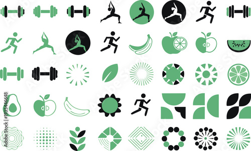 Vibrant collection of fitness and healthy lifestyle icons