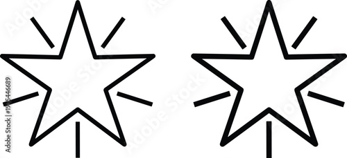 Sparkling star outlines with radiating lines, shining decorative elements symbolizing brightness celebration and emphasis, flat vector illustration design