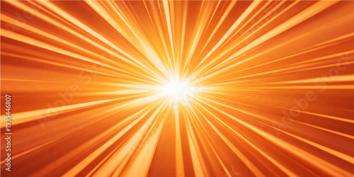 Bright sunrise burst vector illustration with orange sun rays and yellow light beams creating a warm summer energy glow in an abstract sunburst design