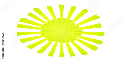 Abstract art illustration of a circular yellow sun with green leaves and a floral pattern creates a sunny summer symbol or nature web icon for spring design