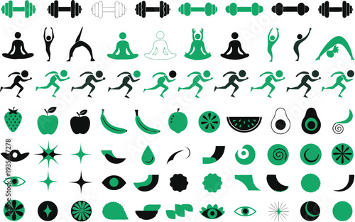 Vibrant icons representing fitness, astronomy, and nature in a modern style