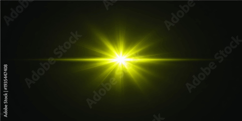 A digital design illustration of an abstract blue vector background featuring a bright sun star burst with glowing rays and energy beams flashing through the dark night sky wallpaper