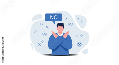 Business Rejection Concept – Man Showing No Gesture, Refusal and Negative Decision Vector Illustration