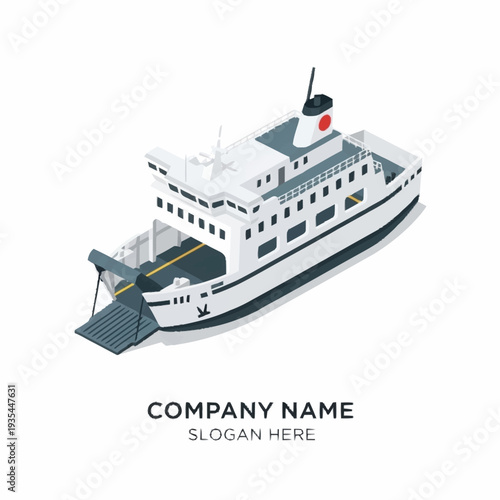 White Ferry Boat with Red Flag.