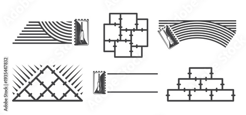 Laying tiles icons set isolated on white background. Vintage tiling template. Design elements. Vector illustration