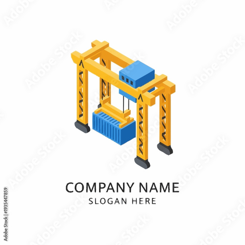3D Rendering of Gantry Crane with Containers.