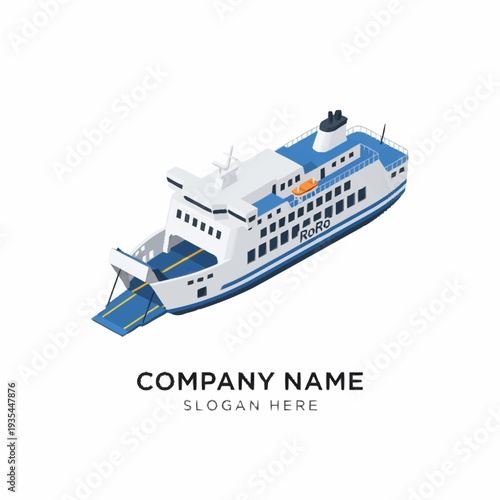 White and Blue Cruise Ship Illustration.