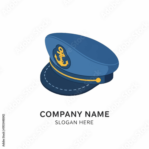 Navy Officer Cap with Gold Anchor Emblem.