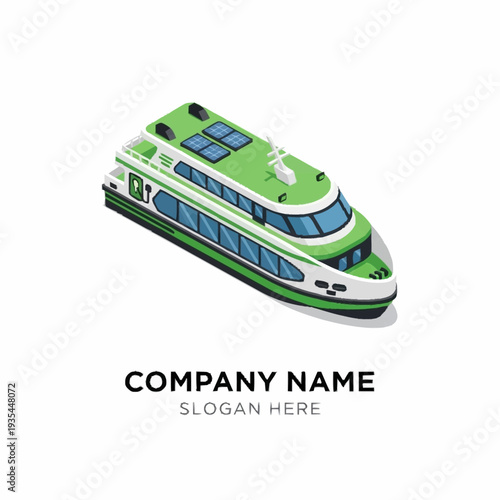 Green Cruise Ship Ferry Boat Illustration.