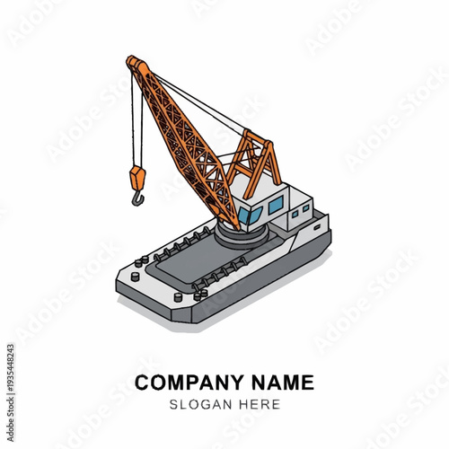 Crane on Floating Platform Illustration.