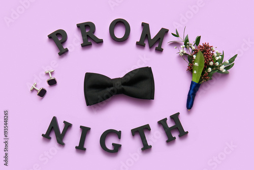 Words PROM NIGHT, bow tie, ...