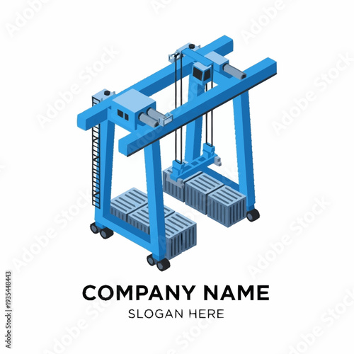 Blue Gantry Crane Lifting Shipping Containers.