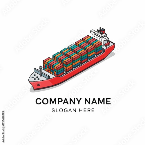 Red Cargo Ship with Containers.