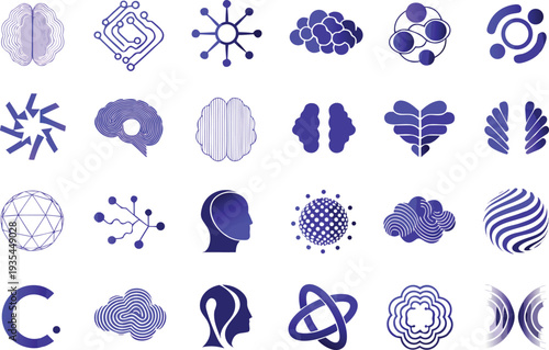 Abstract geometric icons depicting futuristic and neural network concepts