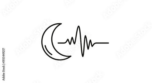 Crescent moon with heartbeat line icon, sleep monitoring, health concept