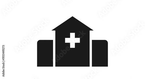 Hospital Building Icon with Cross, Medical Healthcare Symbol, Vector Graphic