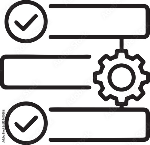 Project Management Task Checklist with Gear Line Art Icon Vector