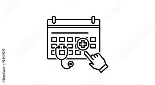Medical Appointment Calendar Icon with Stethoscope and Plus Sign