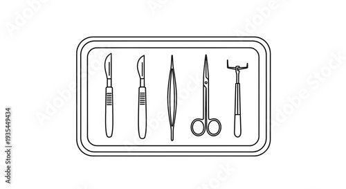 Surgical Instruments Set Outline Icon: Scalpel, Forceps, Scissors, Medical Tools
