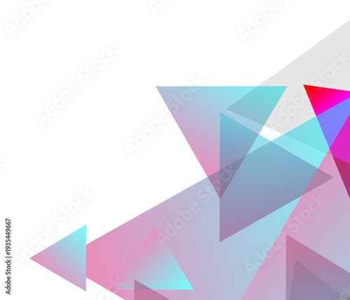 A vibrant geometric background featuring translucent overlapping triangles in pink and blue hues, perfect for modern corporate branding and creative web advertising