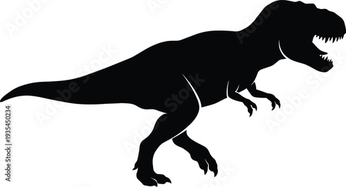 tyrannosaurus rex silhouette, dinosaur predator vector, prehistoric reptile illustration, roaring t rex side view, isolated black dinosaur silhouette, jurassic creature