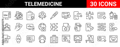 Digital healthcare and telemedicine web line icons. editable stroke. vector illustration. 