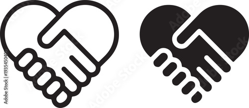 handshake heart love partnership icon set outline silhouette vector
