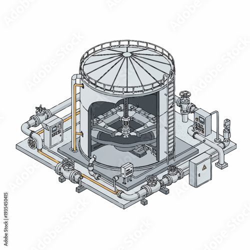 Industrial Equipment Cylindrical Tank with Pipes.