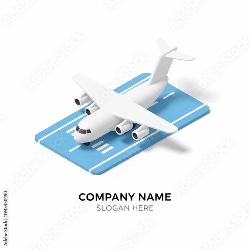 White Airplane Model on Blue Runway.