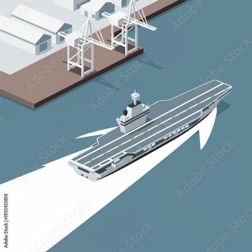 White Ship Docked at Industrial Harbour.