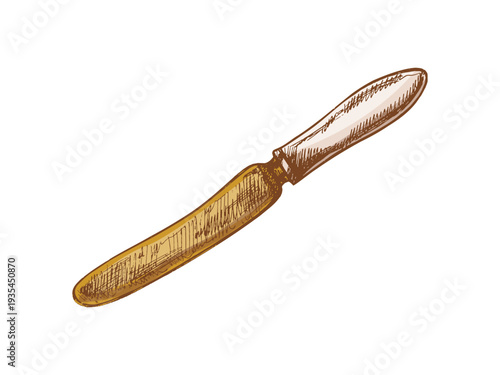 Hand drawn vintage butter knife kitchen utensil engraving style culinary cutlery illustration for menu cookbook restaurant design