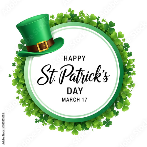 Happy St. Patrick's Day celebration with green hat and clover
