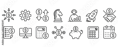 Financial business icons for marketing and growth strategy